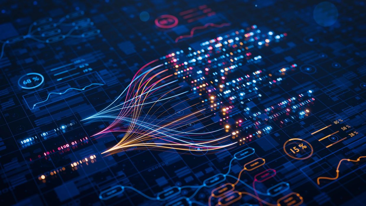 Image of screen showing computer data points connecting other computer data points.