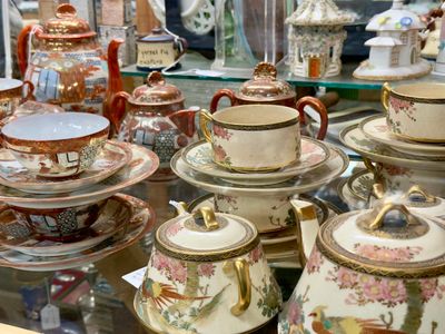 A densely packed antique shop filled with vintage items and artifacts.