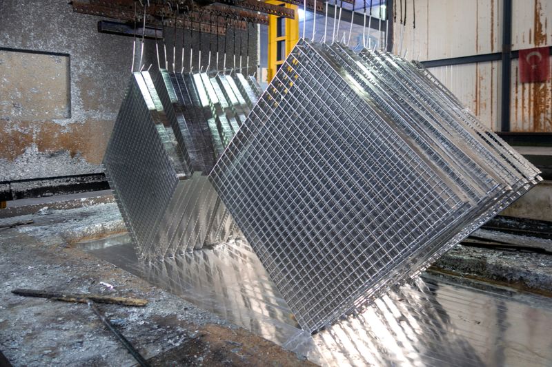 Galvanized coated steel grating.