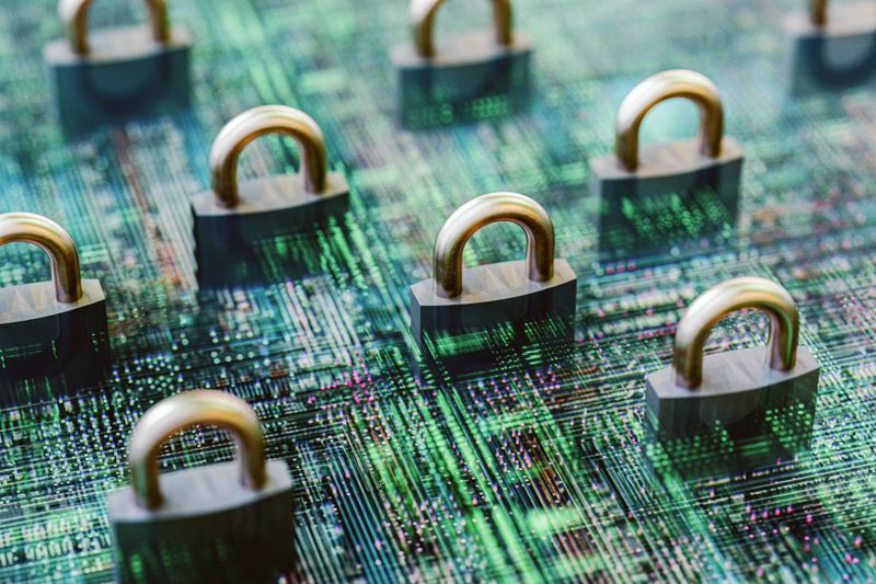Digital padlocks. 3D generated image.