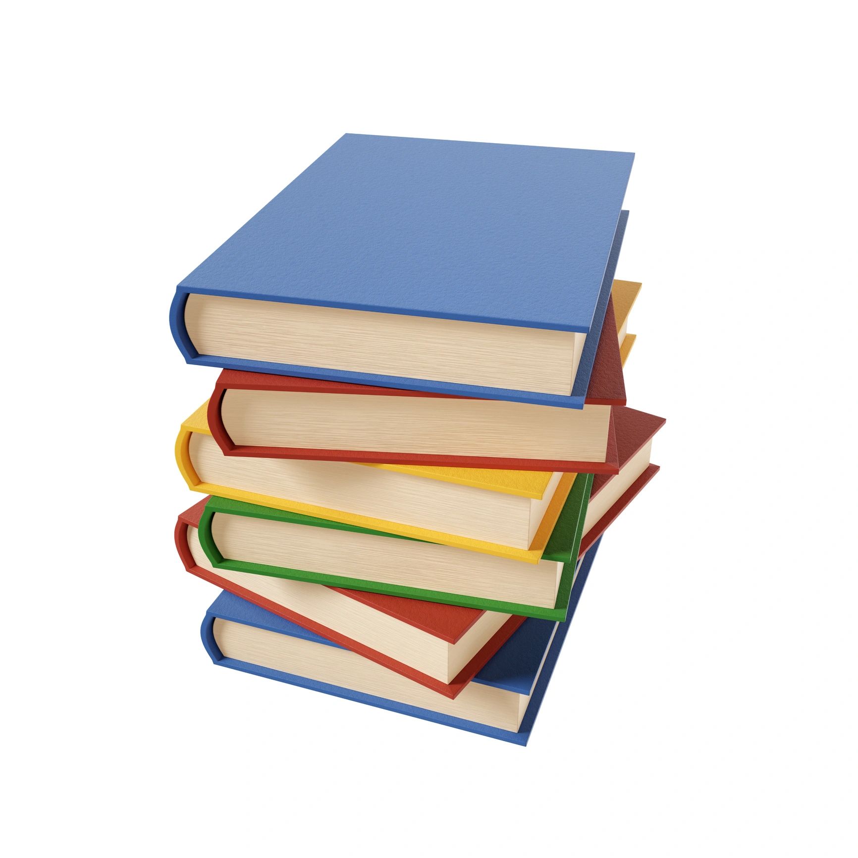 Stack of colorful hardcover books with blank covers.