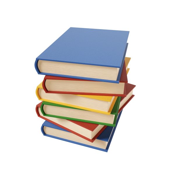 Stack of colorful books.