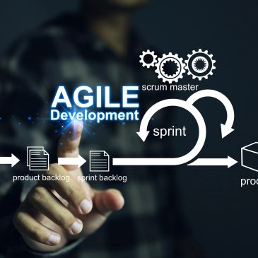 Person interacting with an agile development digital workflow interface.