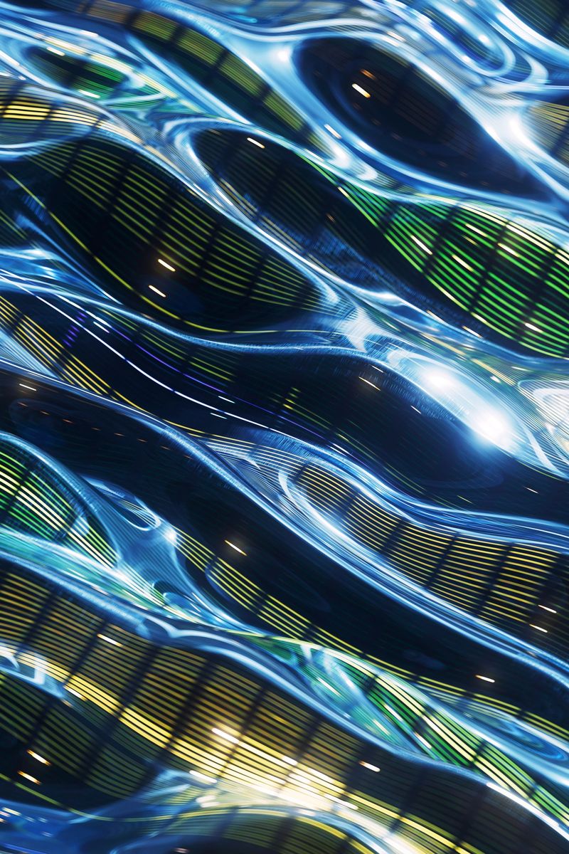 Abstract representation of dynamic digital data streams in vibrant blue and purple hues, capturing artificial intelligence concepts with intricate patterns and complex technological networks