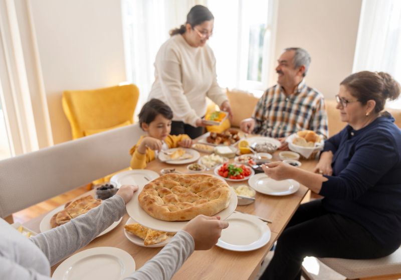 Turkish family eating breakfast at home
