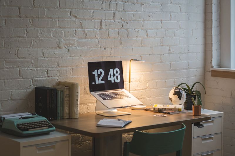 Home office desk with laptop
