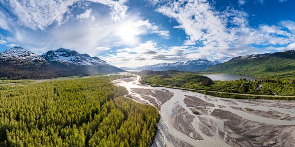 Panoramic mountain landscape in Alaska.