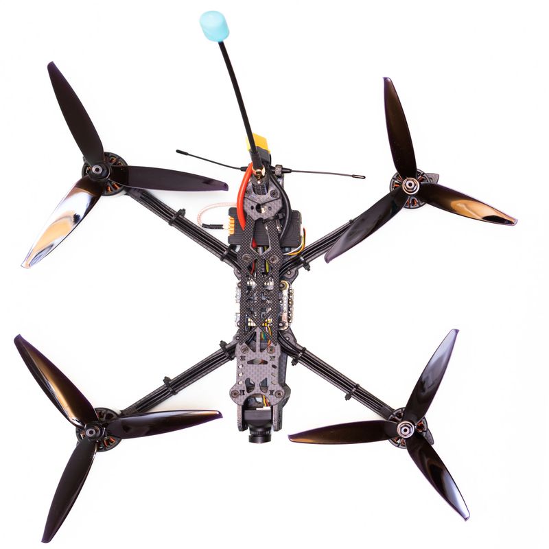 FPV drone in production on white background