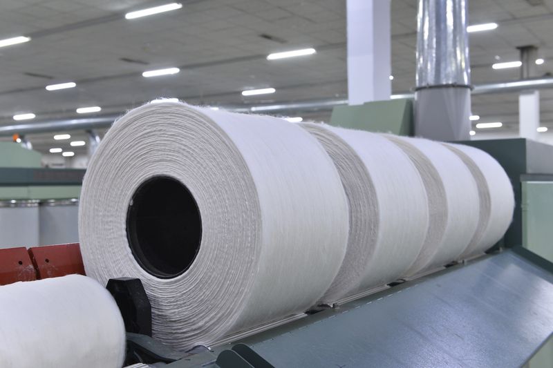 Cotton textile factory equipment in the workshop