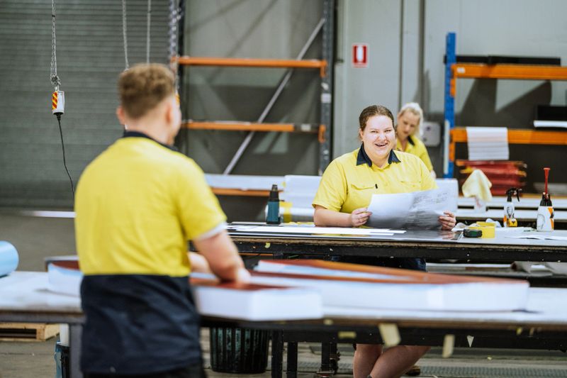 Employees working in production factory