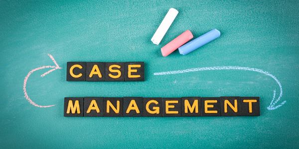 Case management concept with chalk and blocks.
