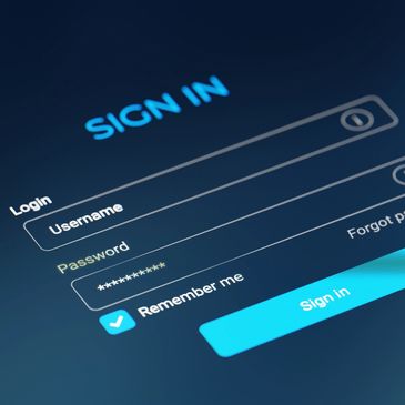 Digital sign-in interface with username, password fields, and a blue sign-in button.