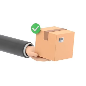 Hand holding a cardboard box with a green check mark.