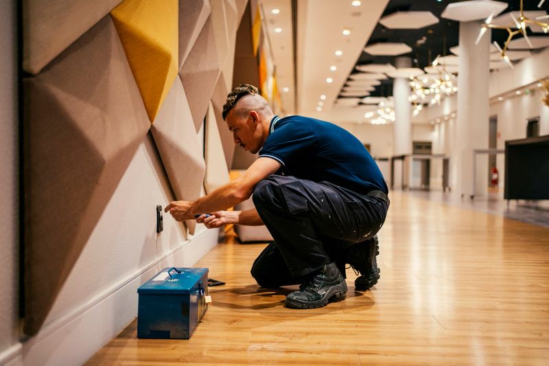 Employee doing hotel maintenance