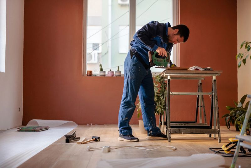 Man installing new laminate floor