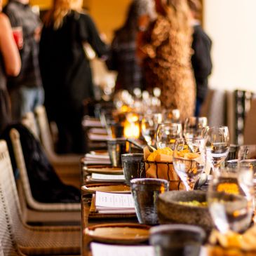 Elegantly set dining table ready for guests.