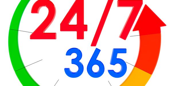 24/7 availability every day of the year symbolized by colorful arrows.