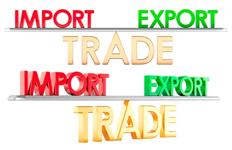 Import and export, balance of trade concept, 3D rendering isolated on white background