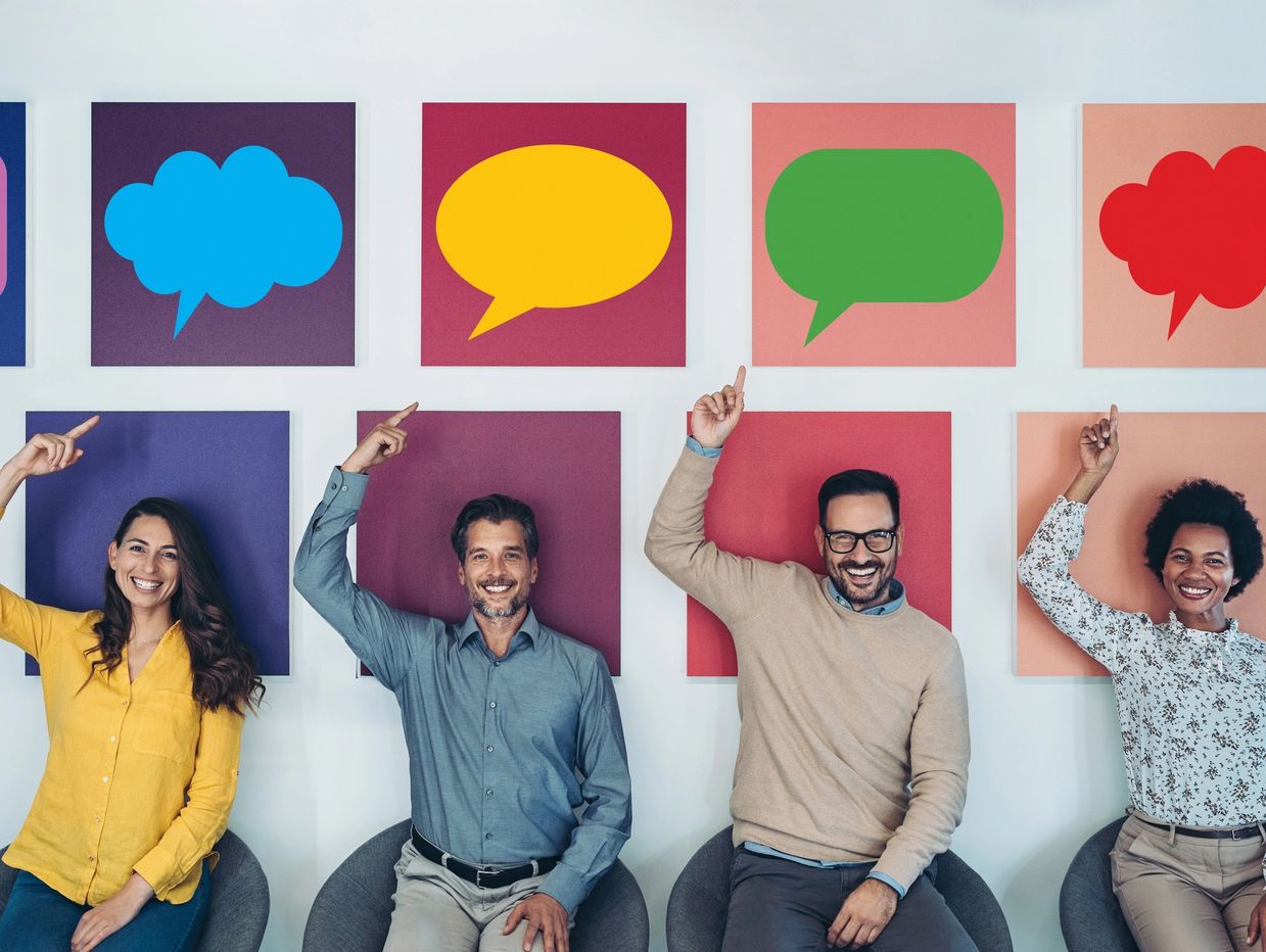 People pointing up at comment icons on Ellet Consulting online presence management page