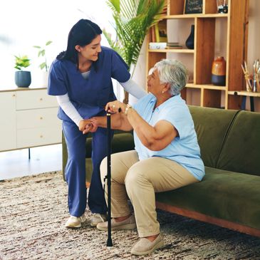 Pleasant medical attendant wearing uniform asking about the patient
