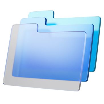 Three transparent blue file folders overlapping each other.