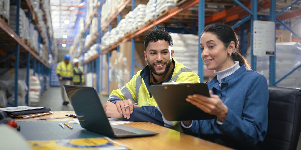 People mowing lawn happy