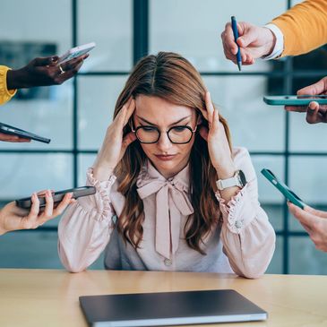 Woman experiencing stress, burnout and mental fatigue