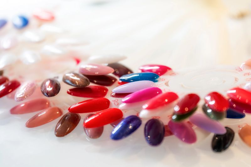 Stylish nail polish collection in an aesthetic center showcasing fashionable shades.