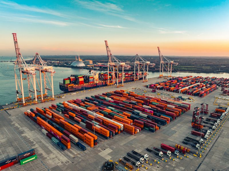 Port of Southampton captured by drone at sunrise