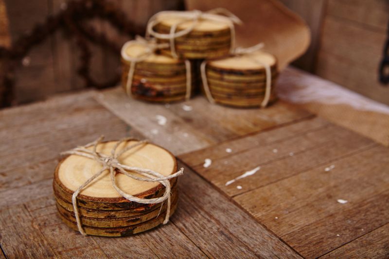 Handcrafted Wooden Coasters in Rustic Craftsman's Workshop, Fort Wayne, Indiana 2015
