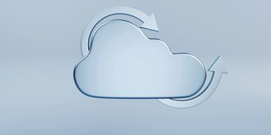 3D cloud icon with circular arrows representing data sync or cloud computing.