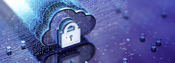 Digital cloud with a padlock symbolizing secure cloud computing.