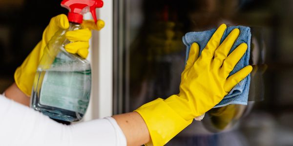 woman cleaning the house window