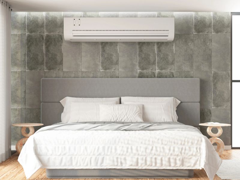 Modern Bedroom with Air Conditioner. 3D Render