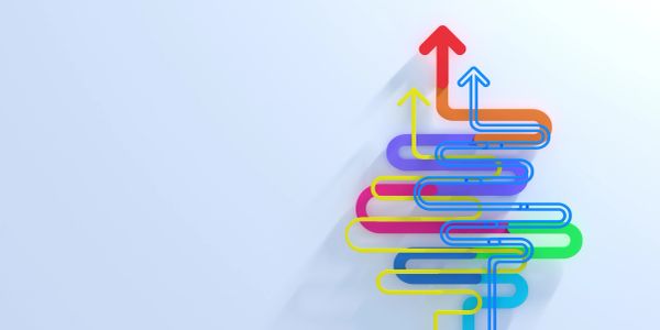 Colorful arrows pointing upward in different directions.
