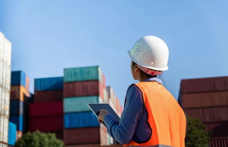 Dock worker use tablet to work