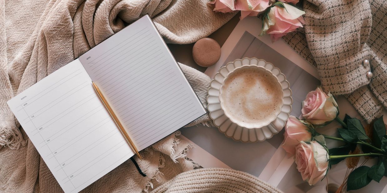 Journal with Coffee and Flowers