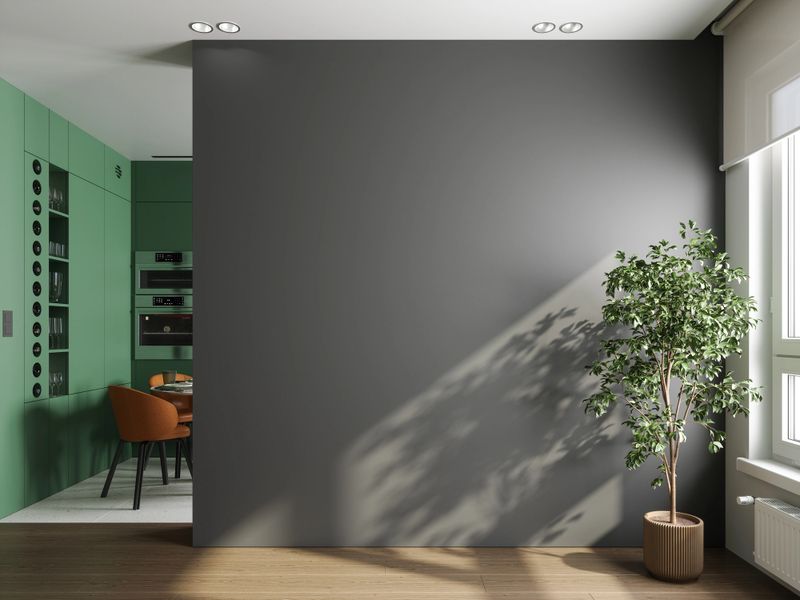 Blank Gray Wall With Modern Kitchen Background