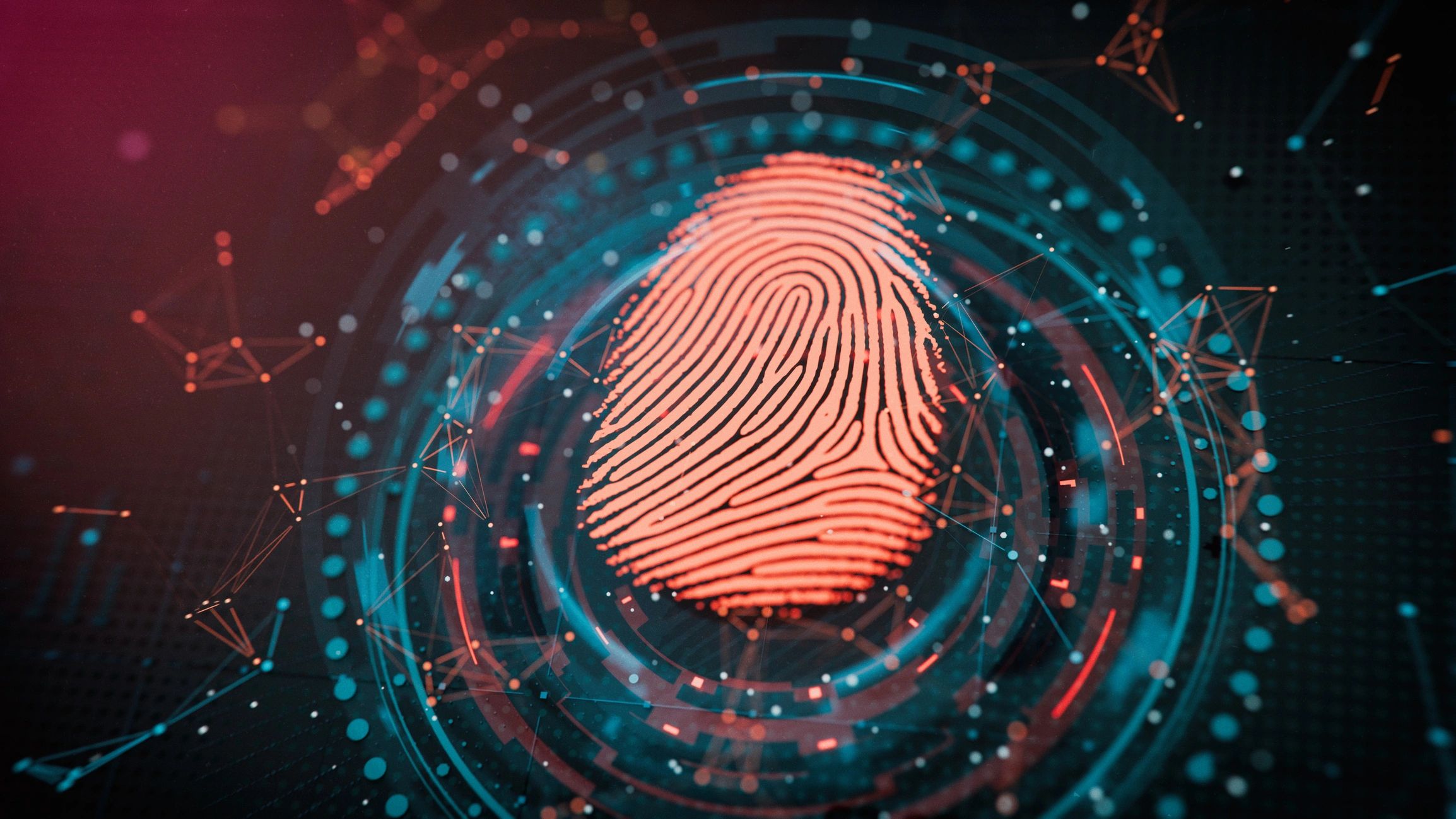 Digital fingerprint with futuristic tech elements.