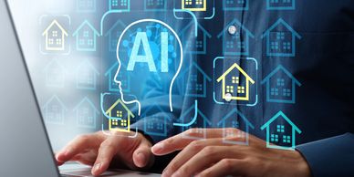 Person using AI technology for real estate analysis on a laptop.