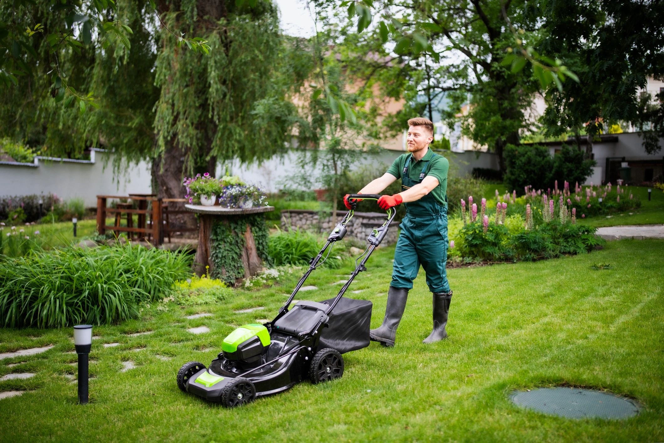 Lanscaper on lawn