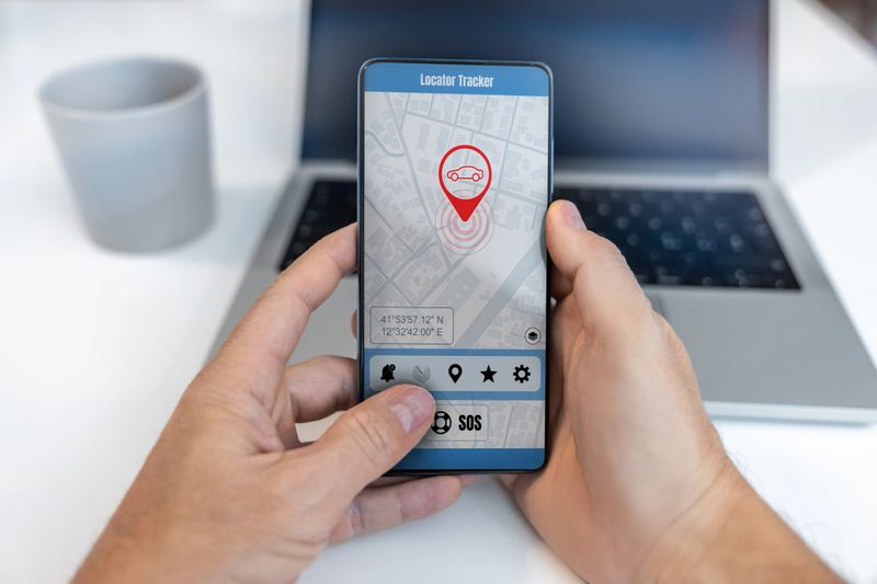 Car locator app on smartphone. Remote find the vehicle in real time and follow GPS phone application