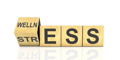 Wooden blocks showing the transition from stress to wellness.