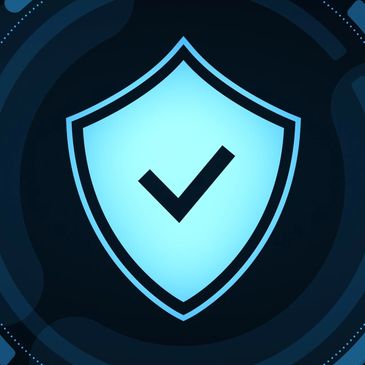 Blue shield with a checkmark symbol.