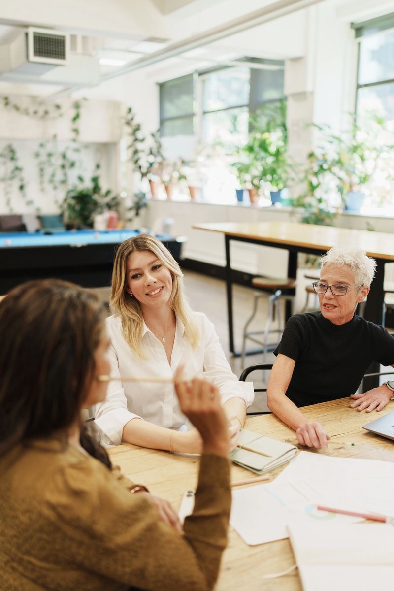 Thoughtful and energetic collaboration between women in a studio