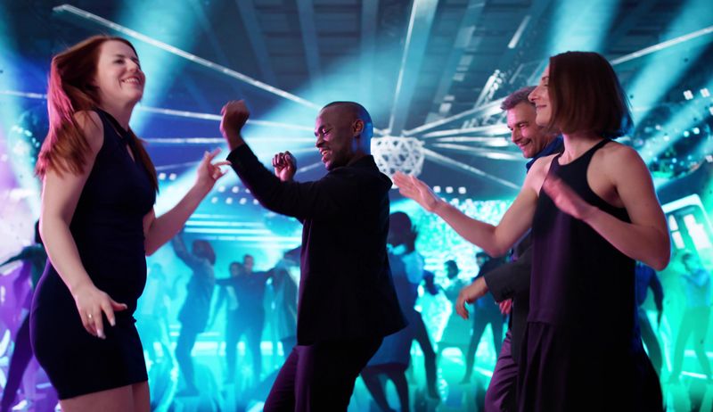 Nightclub Party: Happy Friends Dancing Together In A Trendy Club.