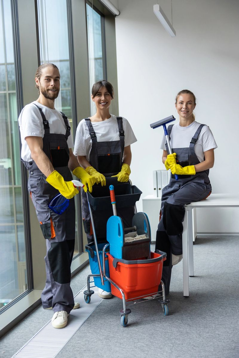 Housekeeping team. Group of young people from housekeeping staff looking confident and contented
