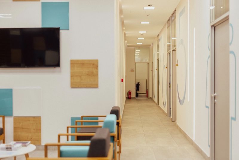 Welcoming lobby of J & K Medical Center featuring comfortable seating and healthcare resources.