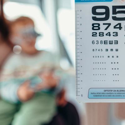 Eye chart used for vision testing in an eye clinic.