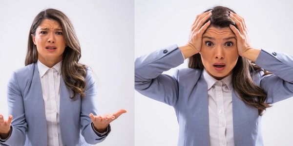 Woman showing confused and shocked emotions.